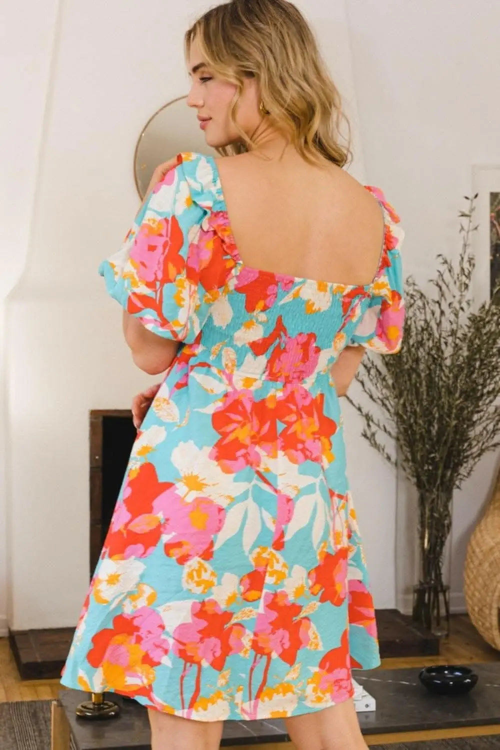 Whimsical Charm Printed Mini Dress with Puff Sleeves - Love Salve